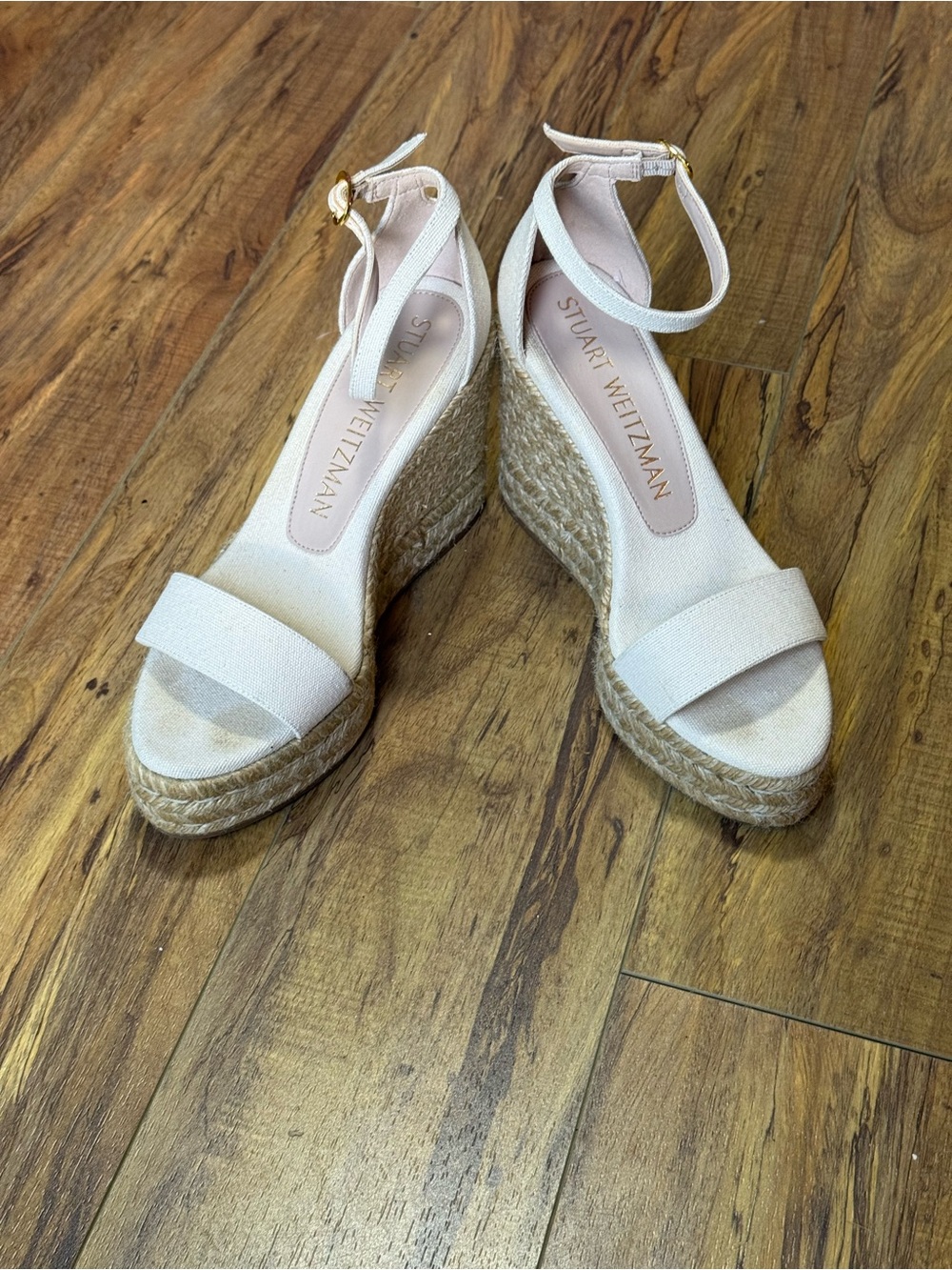 Stuart Weitzman Ivory Espadrille Ankle-Strap Wedges